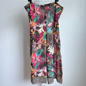 Bleu Rod Beattie Floral drawstring tropical floral sheer‎ wide pants  Size S